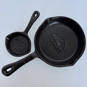 Grill Master Cast Iron Pans (6" + 3") Small Rustic Farmhouse BBQ Camping Pans